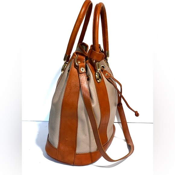 Valentina Carrano Drawstring Two Toned Neutral Leather Italy Handbag